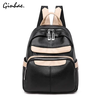 

Fashion Woman Leather Patchwork Backpack Panelled Shoulder Bags For School Daily Travel Bag Anti Theft Knapsack Casual Bagpack