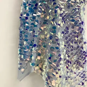 

New High Quality 2020 African Nigerian Milk Silk Lace Fabric Blue Gold Line Embroidery French Sequins Lace Fabric For Party