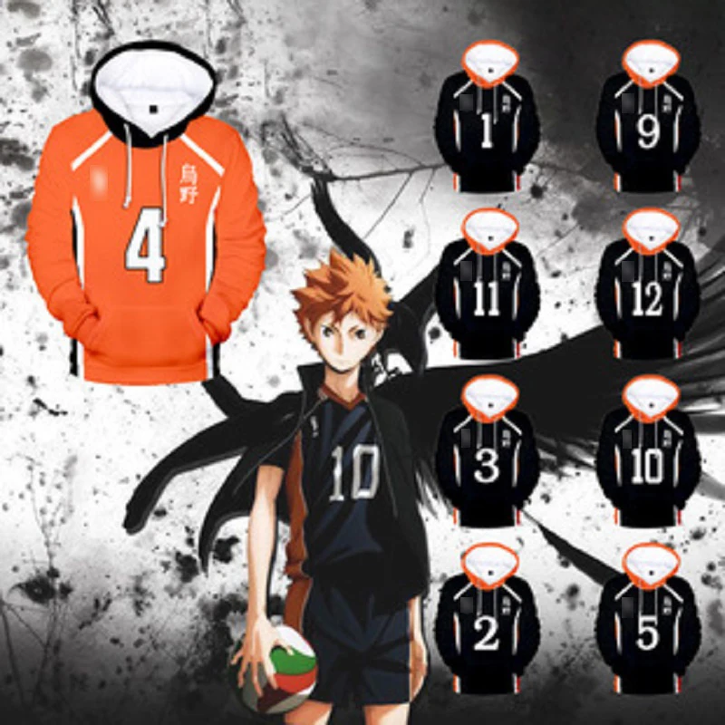 Haikyuu!! Cosplay New Anime Volleyball Youth 3D Digital Sweater Hooded Sports Spring Autumn Unisex Jacket Hoodies | Тематическая