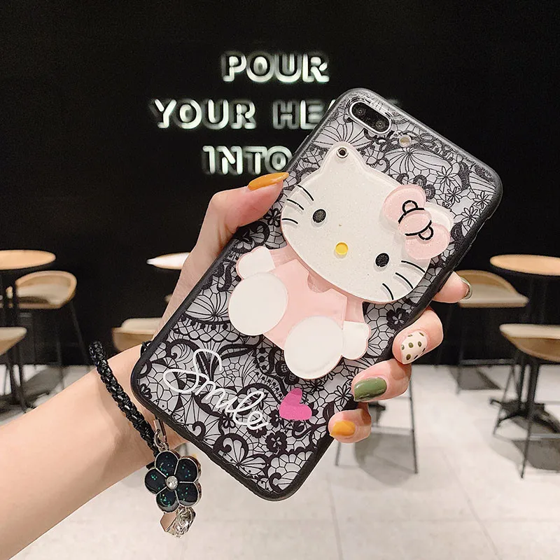 Black Чехол для samsung Galaxy A10 A20 A20E A30 A40 A50 A60 A70 A80 A90 3D зеркало, кружевной отделкой и принтом из мультиков, на пикантном сотовый Чехол для телефона KONSMART - Цвет: Black