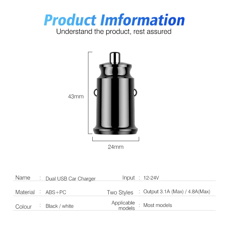 FONKEN портативный автомобильный адаптер для зарядного устройства Dual USB 2 порта 3.1A адаптер питания для huawei Mate30 Pro Xiaomi автомобильное зарядное устройство для мобильного телефона