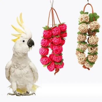 

Hanging Rattan Balls Parrot Toys Bird Interactive Bite Chew Toys For Parakeet Budgie Cage Accessories Bird Playing Toys