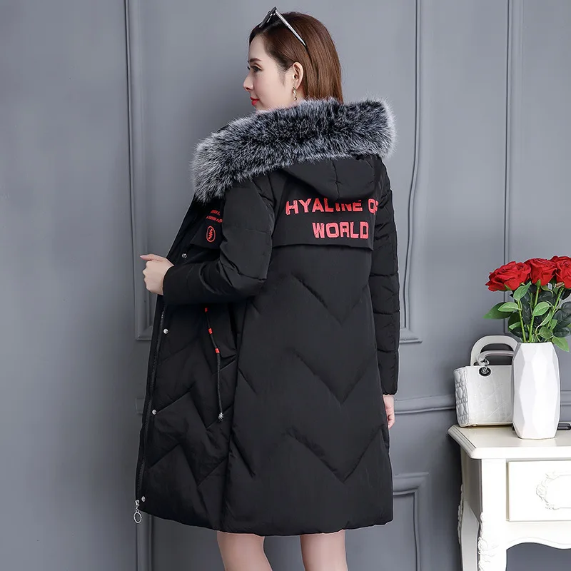 

2019 New Style Elegant Versatile Western Style Winter Large Fur Collar Hooded Cotton Overcoat Women's Thick down Jacket Cotton-p