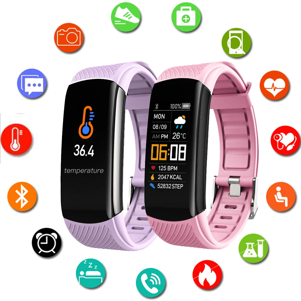 Reloj inteligente deportivo para hombre y mujer, pulsera con Monitor de ritmo cardíaco, Bluetooth, resistente al agua, recordatorio de temperatura, llamadas, para Android e IOS