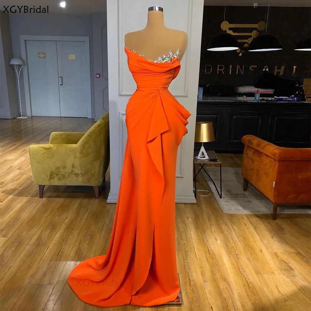 

NEW elegant Orange Mermaid Evening Dress Long Vestidos De Fiesta Charming One Shoulder Formal Party Gown robe de soiree