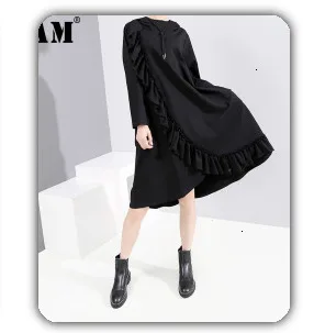 [EAM] Новое весеннее шерстяное пальто с отложным воротником, длинным рукавом, с разрезом, на пуговицах, темпераментное Женское пальто, модные парки JX736