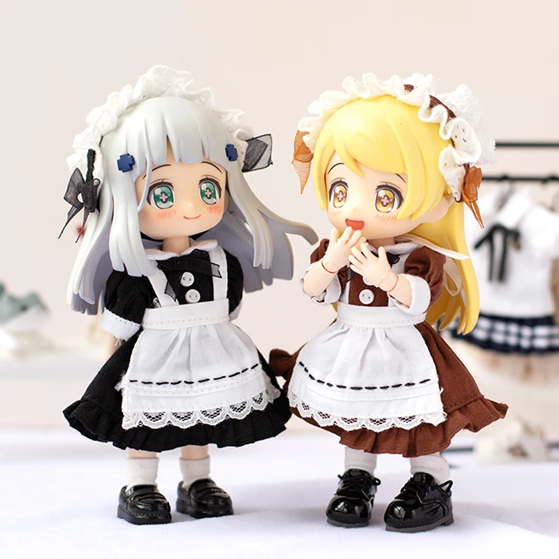 

Ob11 Doll Clothes Vintage Maid Outfit Dress Scarf Headwear Set for Obitsu11, GSC, Molly, YMY,1/12 Doll Clothes Doll Accessories