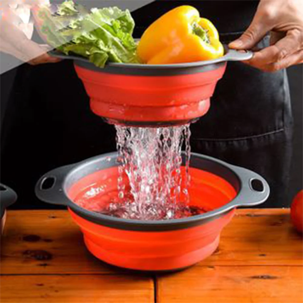 Foldable Drain Basket Fruit Vegetable Washing Kitchen Tools Folding Colander Silicone Scalable Drainer Collapsible Sink Strainer