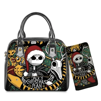

Cusomized 2Pcs Women Shoulder Bag and Wallet The Nightmare Befor Christmas Print PU Leather Handbag&Purse set Lady's Tote Bag