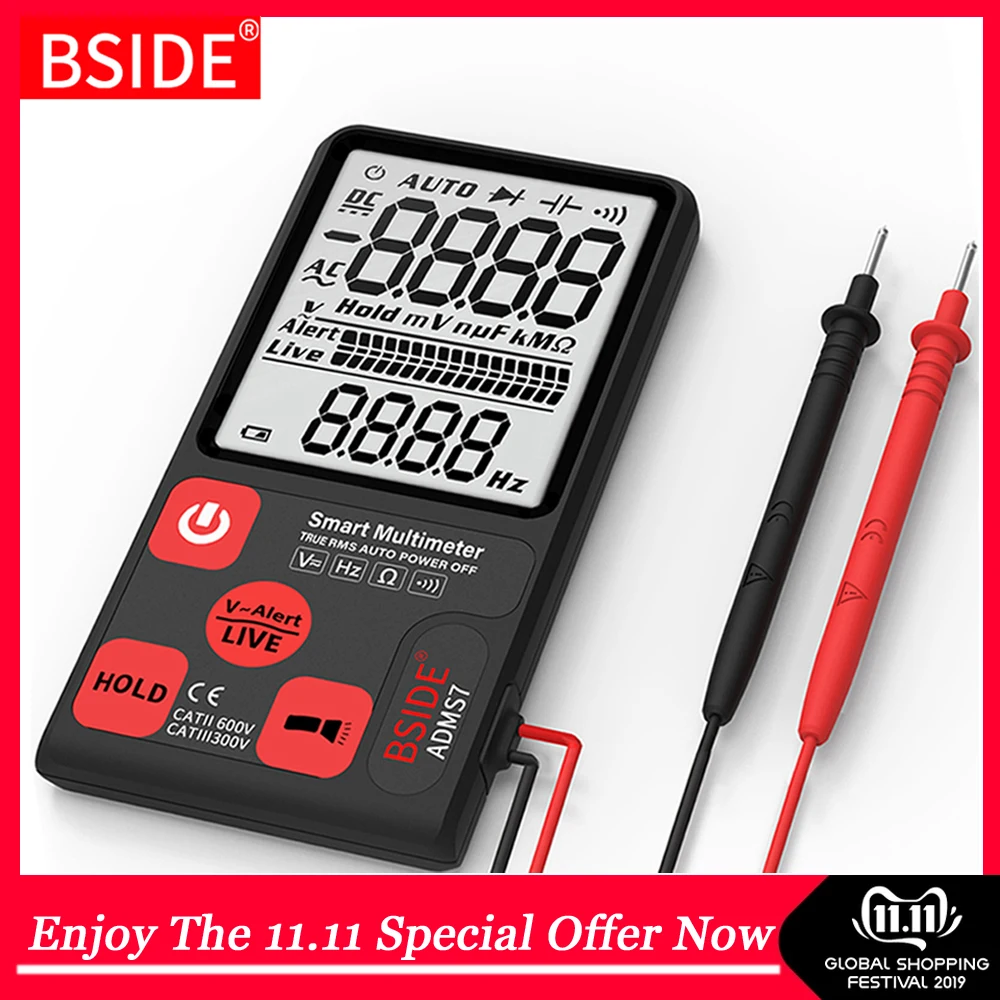 

Ultra-Portable Digital Multimeter BSIDE ADMS7 S9CL Large 3.5" LCD 3-Line Display Voltmeter AC DC Voltage NCV Hz Tester