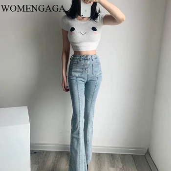 

Pantalones De Mujer Jean Rotos Cintura Alta Casual Joker Trousers Women's Elastic Slim Micro Flare Jeans Medium Blue UQ4T