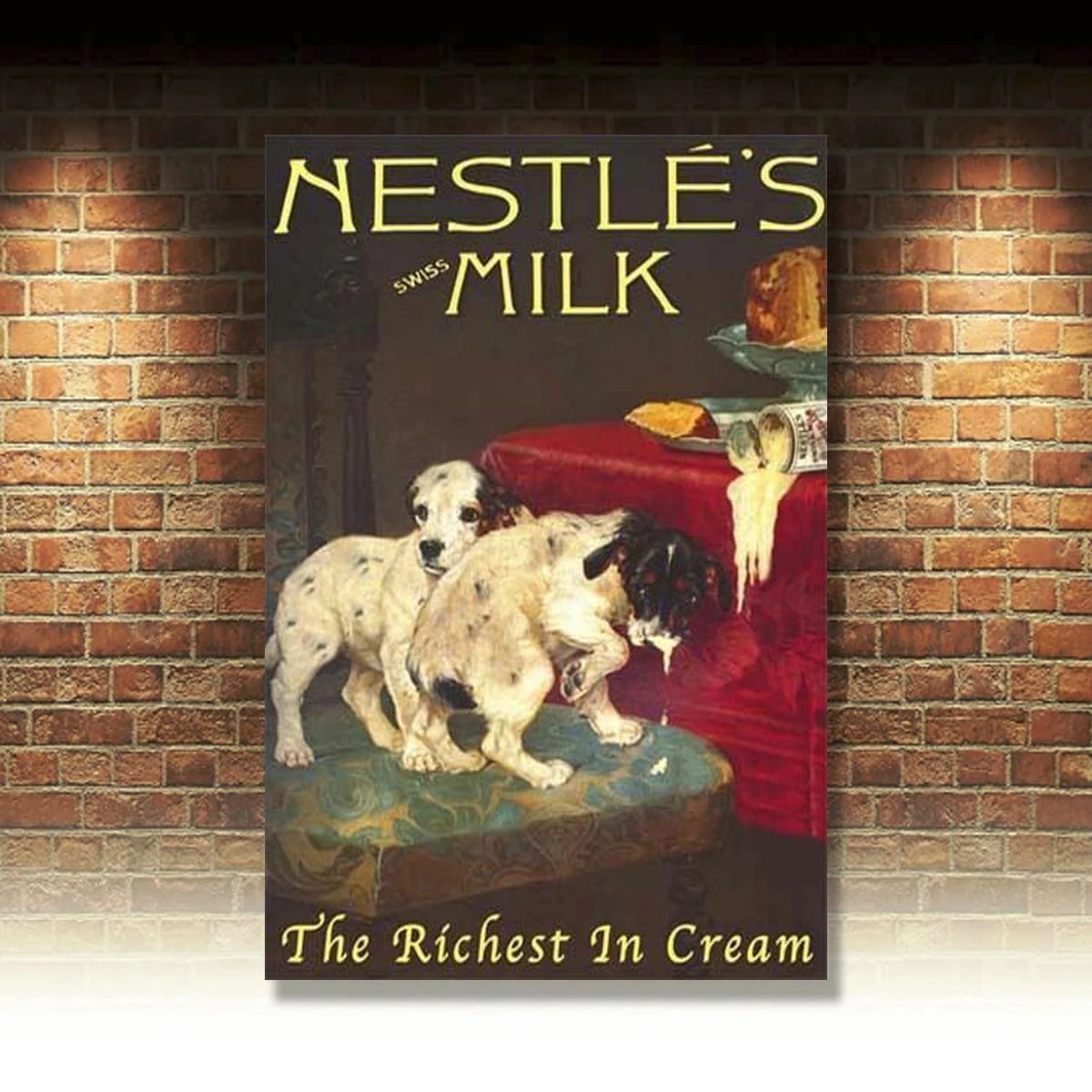 Nestle's Swiss Milk Cream Vintage Advert Puppys Large Metal Steel Wall Sign
