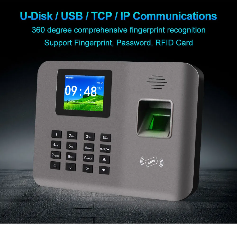 Realand 2,4 дюймов биометрическая машина Фингерпринта времени RFID карта TCP/IP/USB система Фингерпринта Часы устройство программное обеспечение