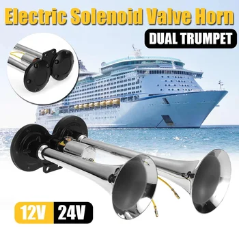 

12V / 24V Super Loud Electric Solenoid Valve Horn Dual Trumpet General Purpose For Vehicle Car SUV Truck Lorry RV Boat