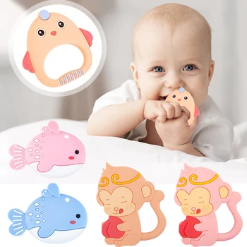 

Silicone Baby teether Newborn molar toys Animals hand shank molar rod Baby Teething Toy BPA Free Natural Stop Sucking Thumb Toy