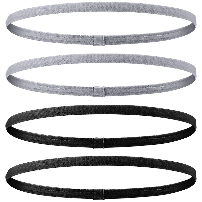 

4 Pcs Thick Non-Slip Elastic Sport Headbands Hair Headbands,Exercise Hair and Sweatbands for Women and Men(Black, Grey)