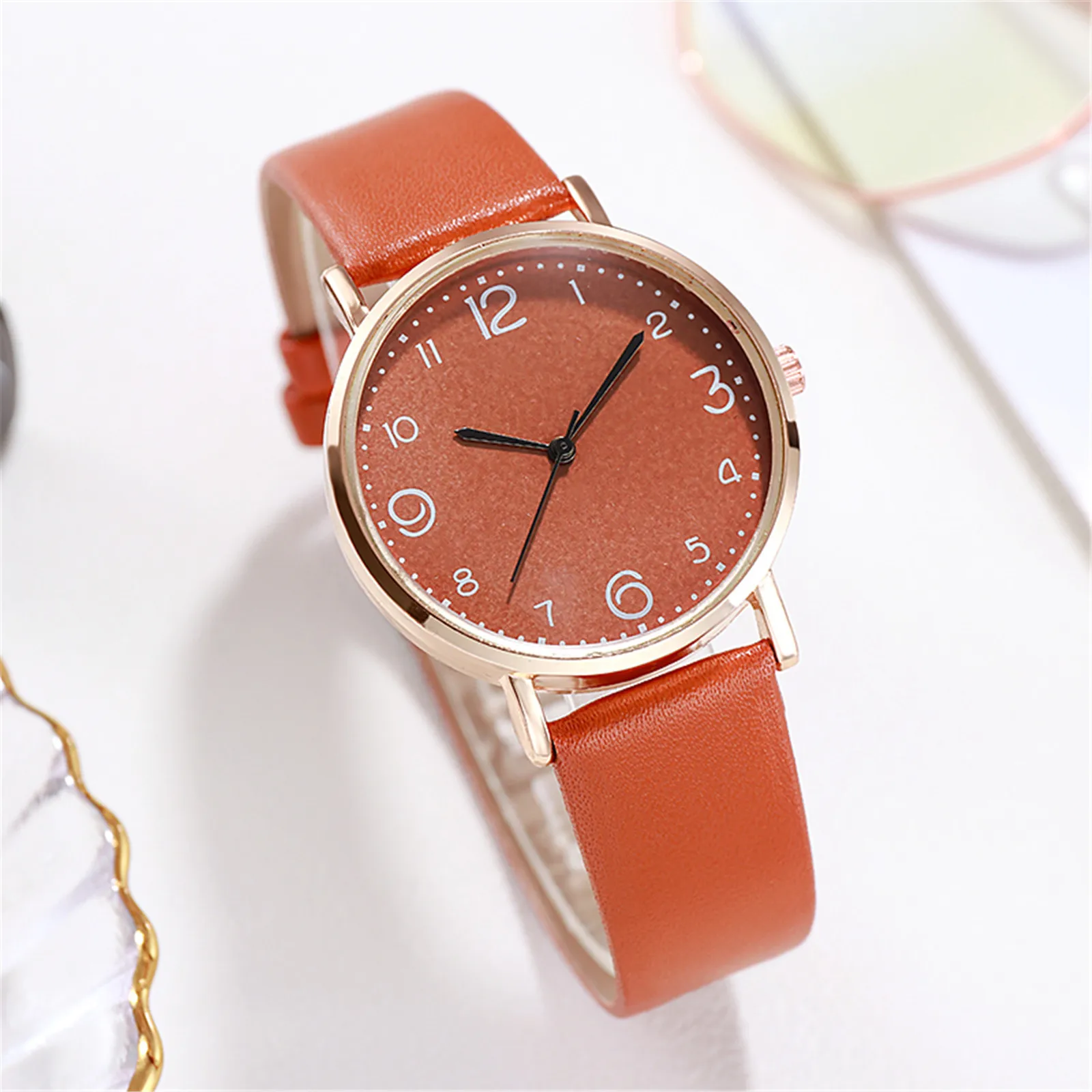 Women Quartz Watch Pu Leather Band Black Dial Analog Wrist Watch Women Bracelet Watches Crystal Clock Gift Zegarek Damski