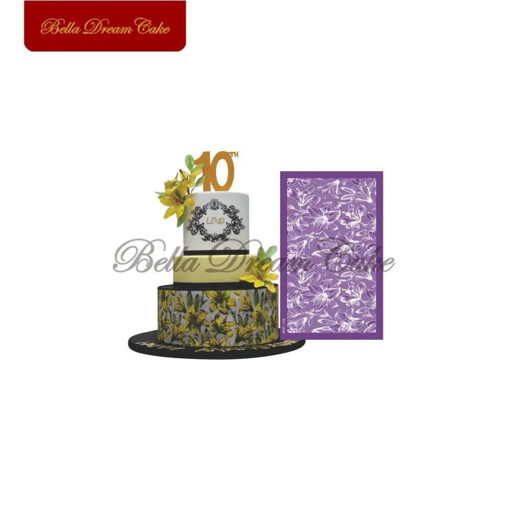 

Pretty Lily Flower Cake Mesh Stencils Lace Fondant Cake Mold for Wedding Fabric Cake Border Stencil Cake Decorating Tool Bakewar