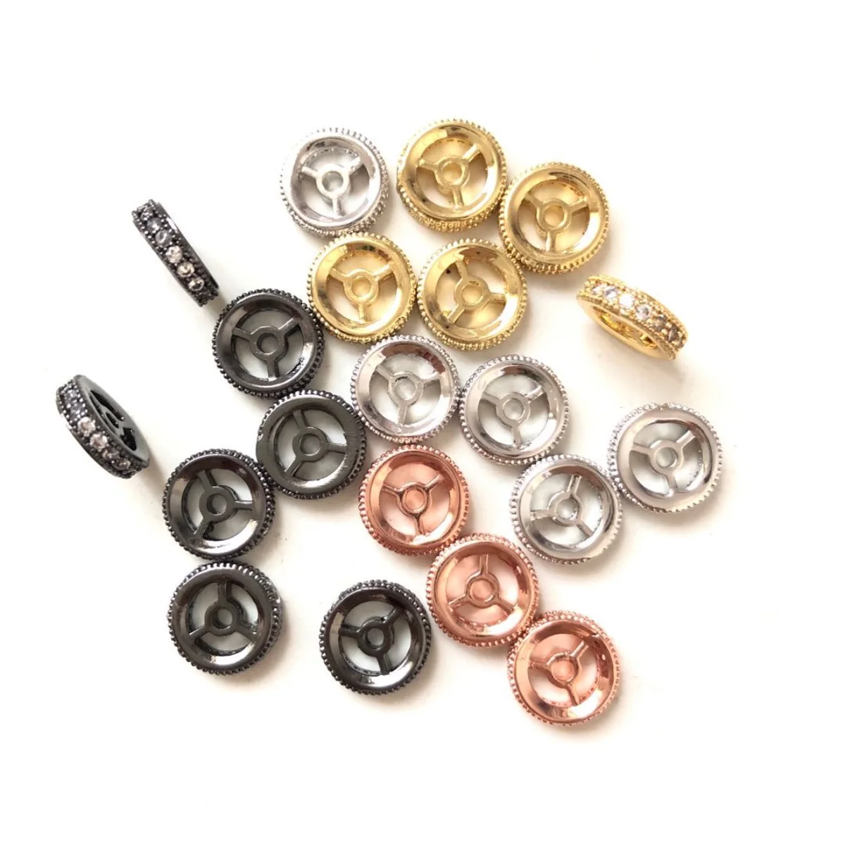 20pcs/lot 9.6mm Zirconia Paved Wheel Shape Spacers for Women Jewelry Girl Bracelet Making DIY Loose Beads Waist Accessory Supply