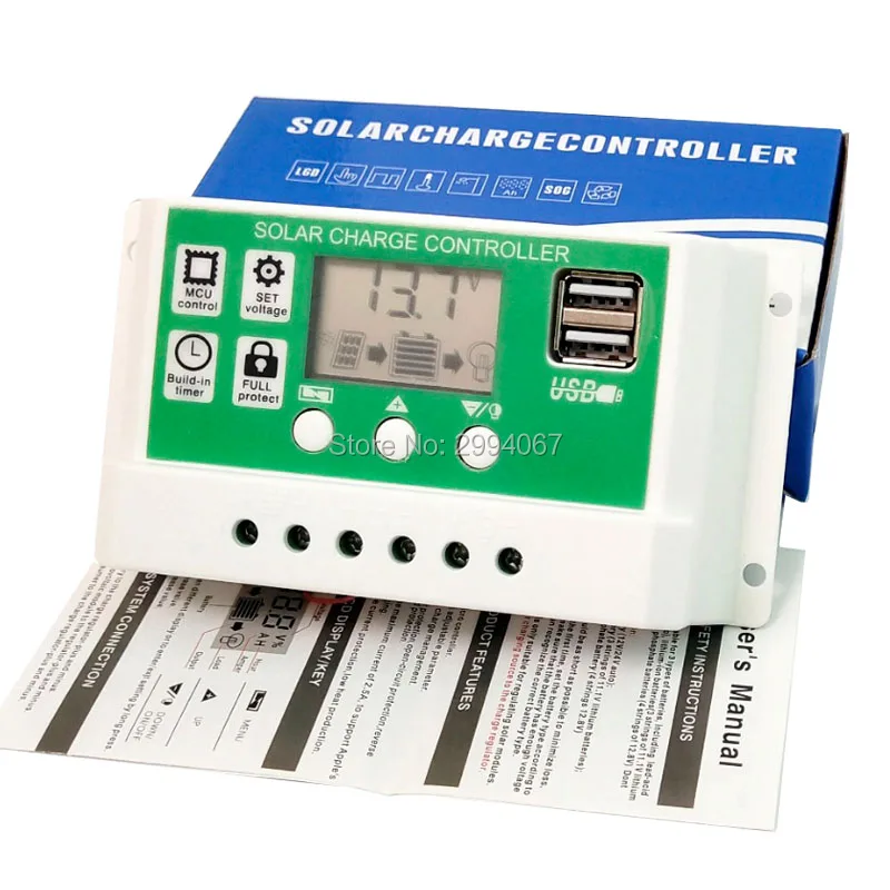 PWM контроллер заряда батареи 30A/20A/10A 12v24v солнечной PV регулятор для свинцово
