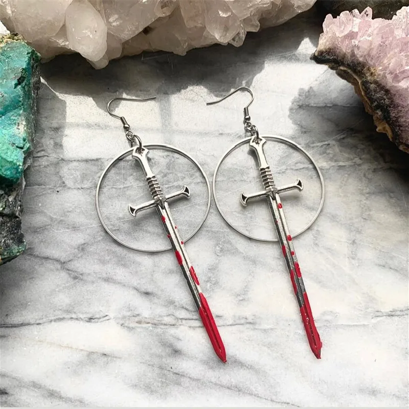 Gothic Blood Sword Earrings Ring Eardrop Halloween Jewellery For Women Gift drop earrings dangle earrings long earrings dome teardrop earrings