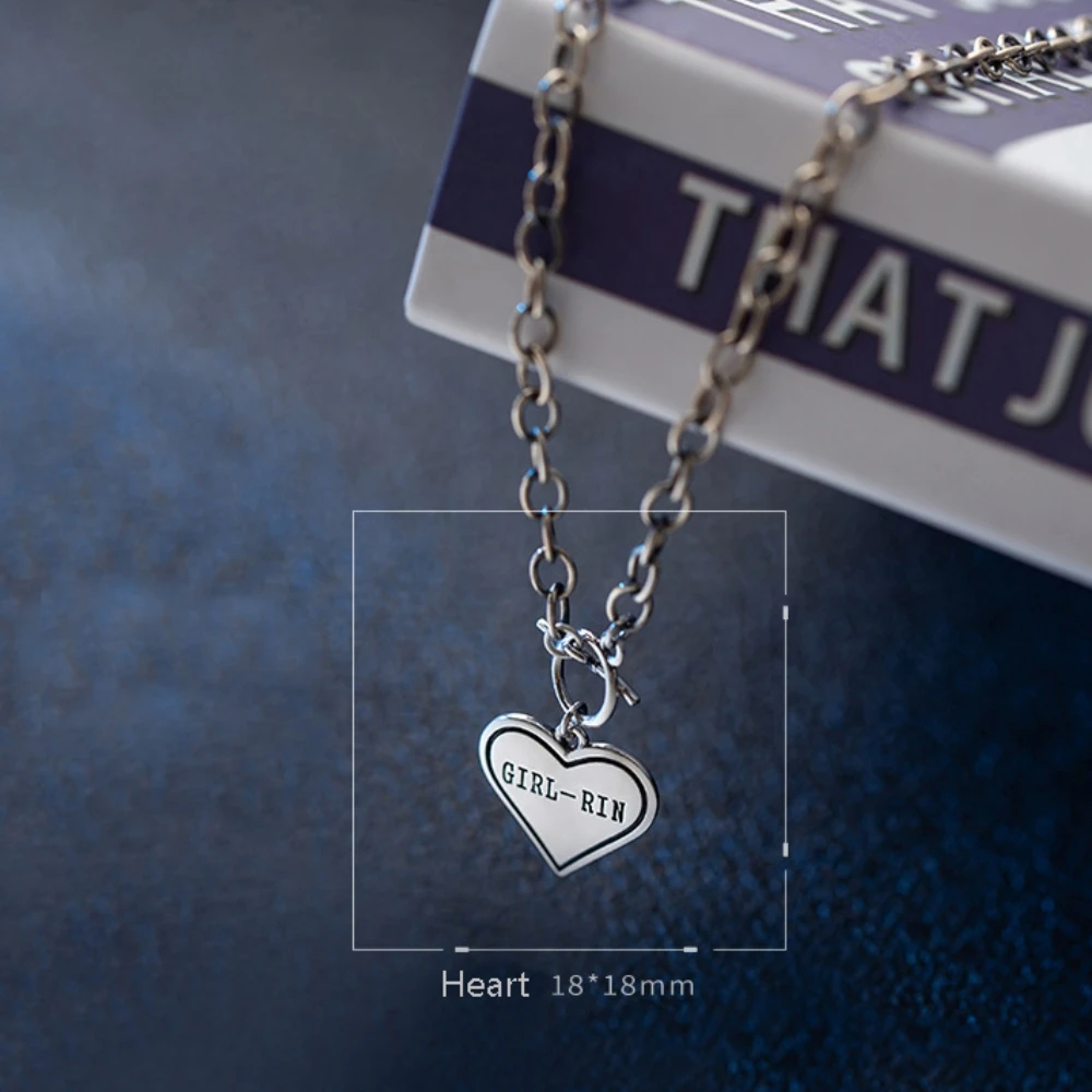 Винтаж S925 стерлингового серебра простой кулон в форме сердца с любовью застежка OT рок звено цепи в стиле «хип-хоп» японский дизайн Цепочки и ожерелья для девочек