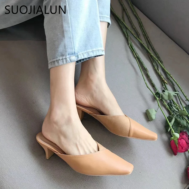 SUOJIALUN/женские шлепанцы Роскошные брендовые пляжные туфли без задника Сезон осень