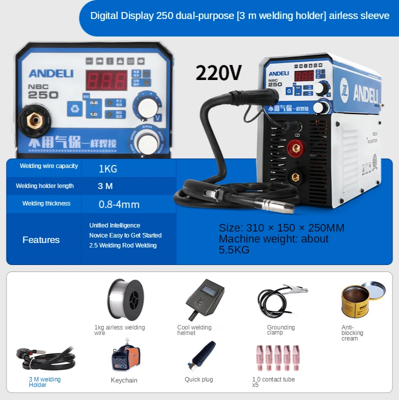 ANDELI Digital Household Single Phase NBC-250 Mini Welding Machine Welding without Gas Flux Core Wire Inverter Welder 4