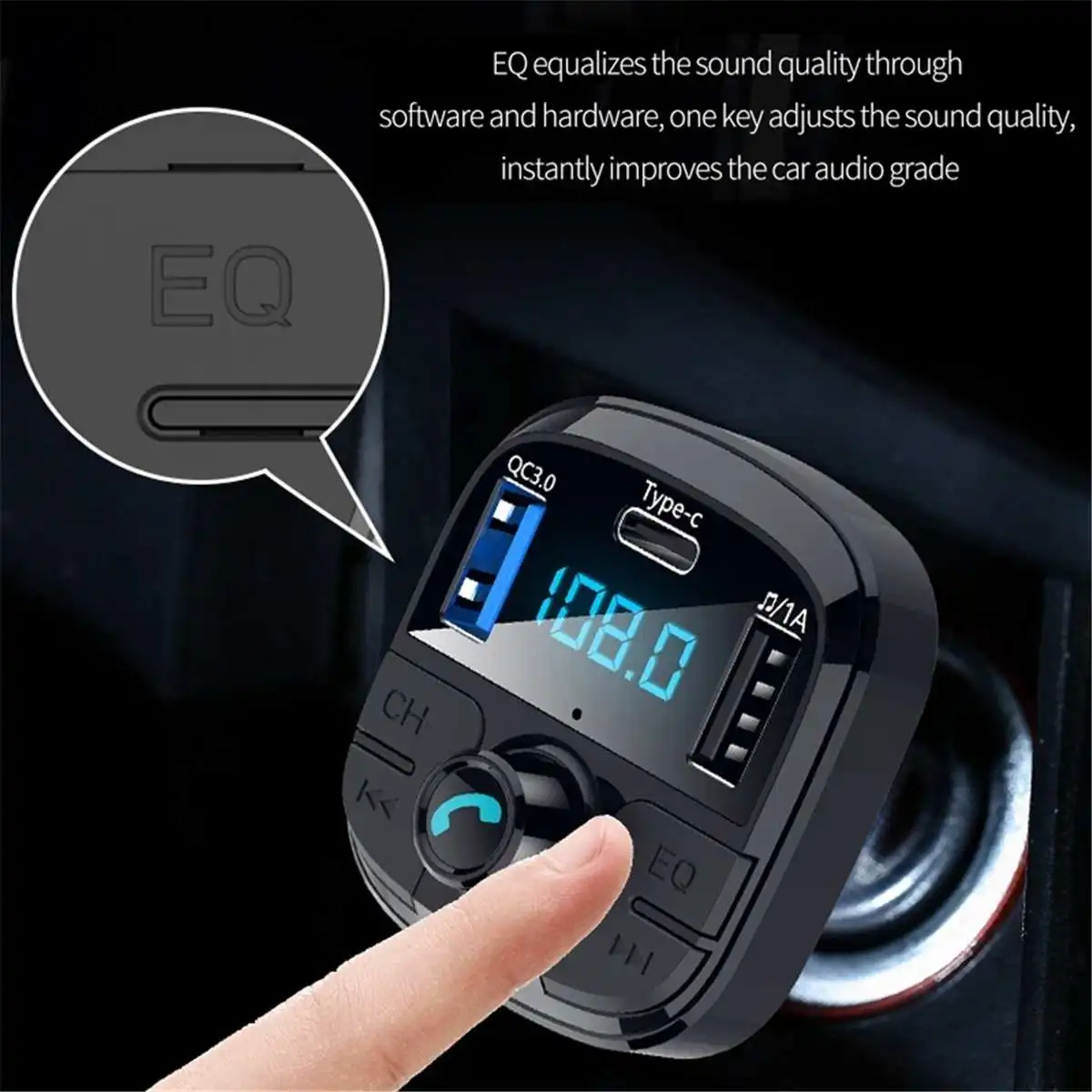 New bluetooth Car Kit Wireless FM Transmitter Handsfree Music Playing Type-C Charging Port Support TF Card / U Disk hands free