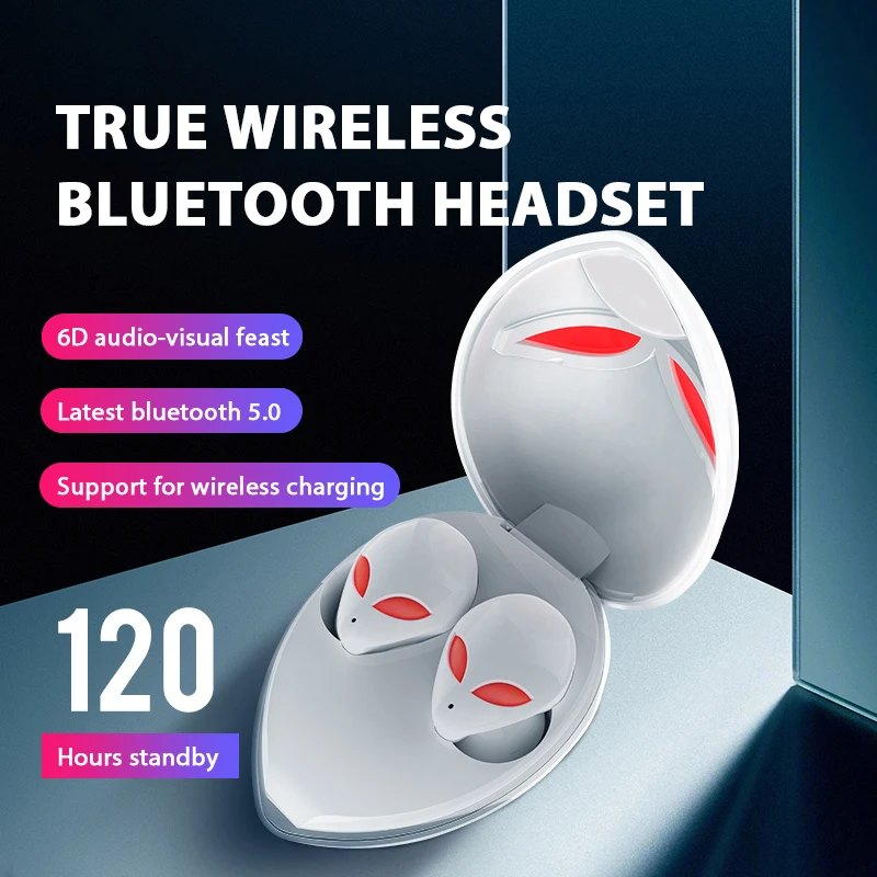OTTWN T8 Wireless Bluetooth Earphone Creative Alien Smart Headset 5.0 HIFI Stereo Sports Bluetooth Headset with wireless charge