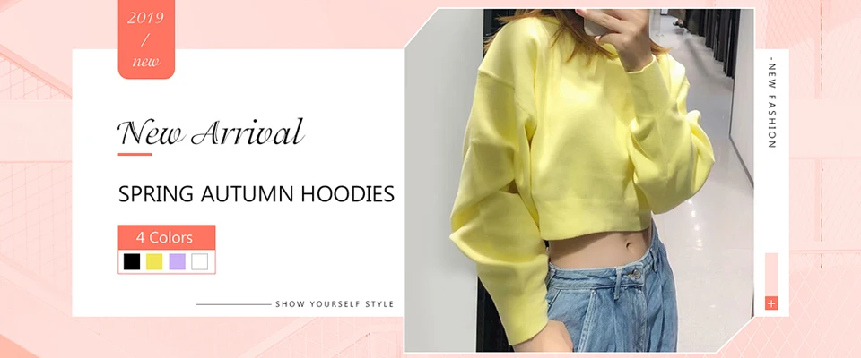 Autumn Casual Solid Short Sweatshirt Pullover Women Long Sleeve Hooded Hoody Ladies Fall Kawaii Women's Hoodies Pullovers