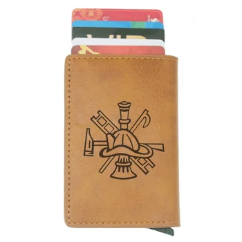 

2019 Fire Fighters Control Design Rfid Card Holder Men Women Wallets Vintage Short Purse Leather Slim Wallets Mini Wallet Gifts