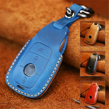 

Handmade Genuine Leather Car Key Case For Mercedes Benz 2017 E Class W213 E300 E400 Sedan Key Holder Ring Cover Auto Accessories