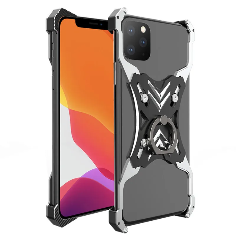 Black R-JUST Регулируемый Алюминиевый противоударный винтовой чехол для iPhone 11 Pro Max XR XS MAX 6 6S 7 8 Plus X палец кольцо для пробирок Тонкий чехол - Цвет: Black