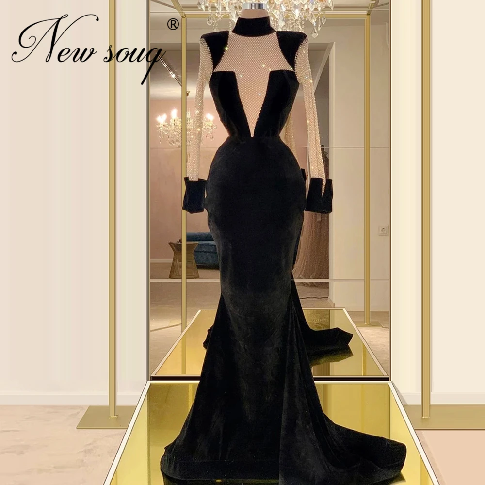 

Muslim beading Black Formal Gown Prom Dresses Women Custom 2020 New Couture Dubai Mermaid Evening Dresses Robe De Soiree Kaftans