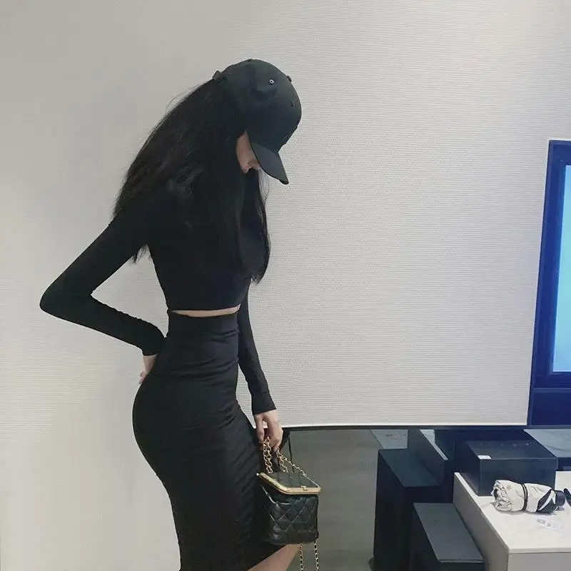 2021 Spring Korean Fashion Style Dignified Goddess Suit Korean Fashion Style Top High Waist Skirt Bottoming  Two Piece Outfits