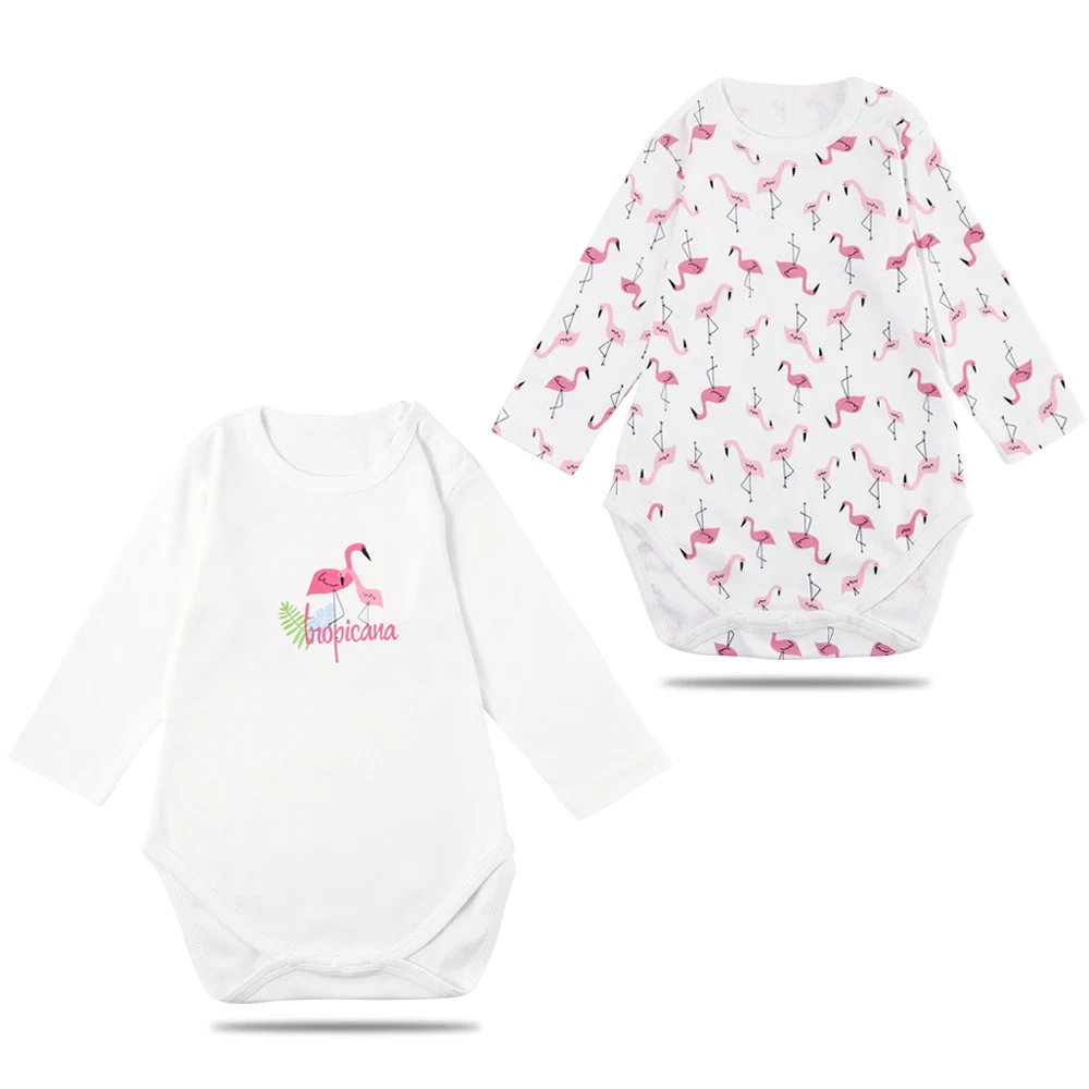 Flamingo Insuar, 2 шт./лот, унисекс, одежда с единорогом для маленьких мальчиков, хлопковая детская одежда, комбинезоны для новорожденных от 3 до 18 месяцев, одежда для маленьких девочек Roupa de bebe - Цвет: Flamingo