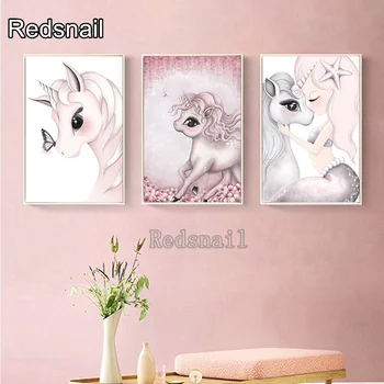 

Diy 5d Diamond Painting Cartoon animals unicorn Cross Stitch Round square Diamond Embroidery Children's room decoration TT2680