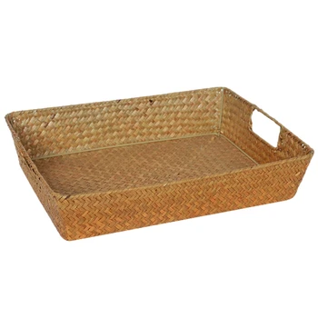 

Handmade Straw Weave Wicker Storage Basket for Fruit Stationery Picnic Box Decorative Bathroom Kitchen Desk Neatening Sundries