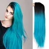 Ombre Blue Green Straight Long Synthetic Wigs For Women Black Pink Wigs 24 inch can be Cosplay Wigs Heat Resistant  I's a wig 1