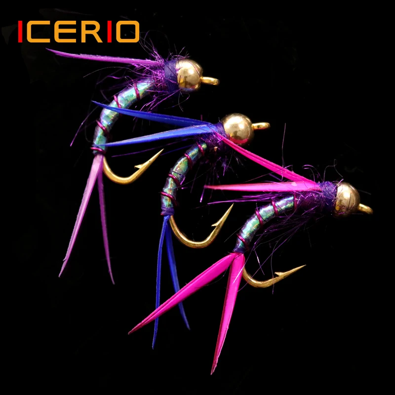 

ICERIO 6PCS Brass Bead Head Crazy Purple Psycho Prince Nymphs Trout Fishing Fly Lures #12