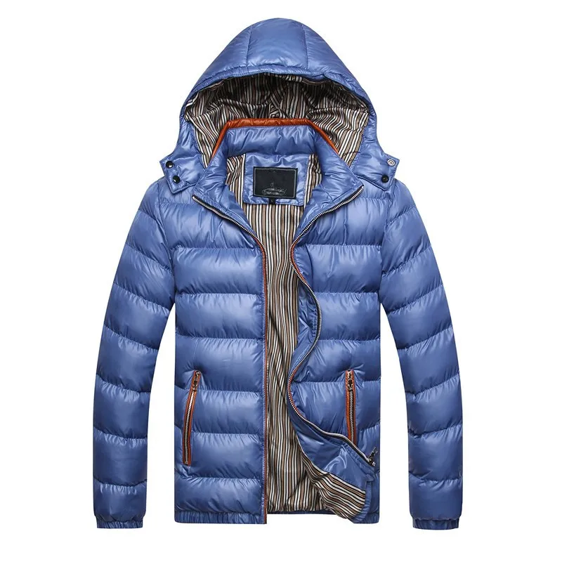 Новая брендовая одежда, мужская зимняя куртка, теплые мужские пальто с капюшоном, модные толстые теплые мужские куртки, повседневная мужская зимняя парка - Цвет: Синий