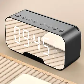 

3 In 1 Wireless Stereo Hifi bluetooth Speaker FM Radio LED Digital Dual Alarm Mirror Clock Music Player Snooze Temperature