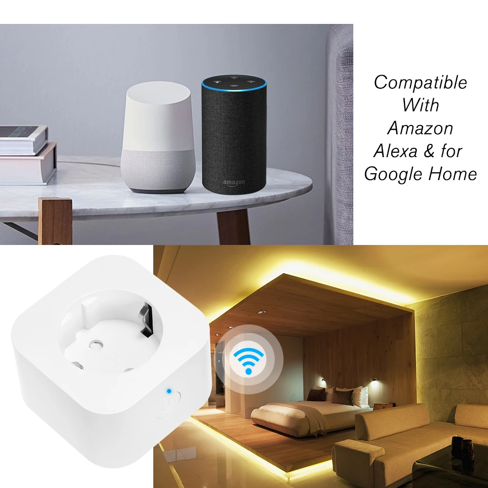 Мини Смарт Wi-Fi розетка ЕС Тип F дистанционное управление по смартфону Функция синхронизации Голосовое управление Умный штекер для Alexa Google Home