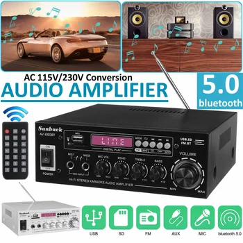 

1200W bluetooth 5.0 Channel Audio Power Amplifier 12V/220V AV Speaker Remote Control for Car Home Support EQ AUX FM SD USB 2MIC