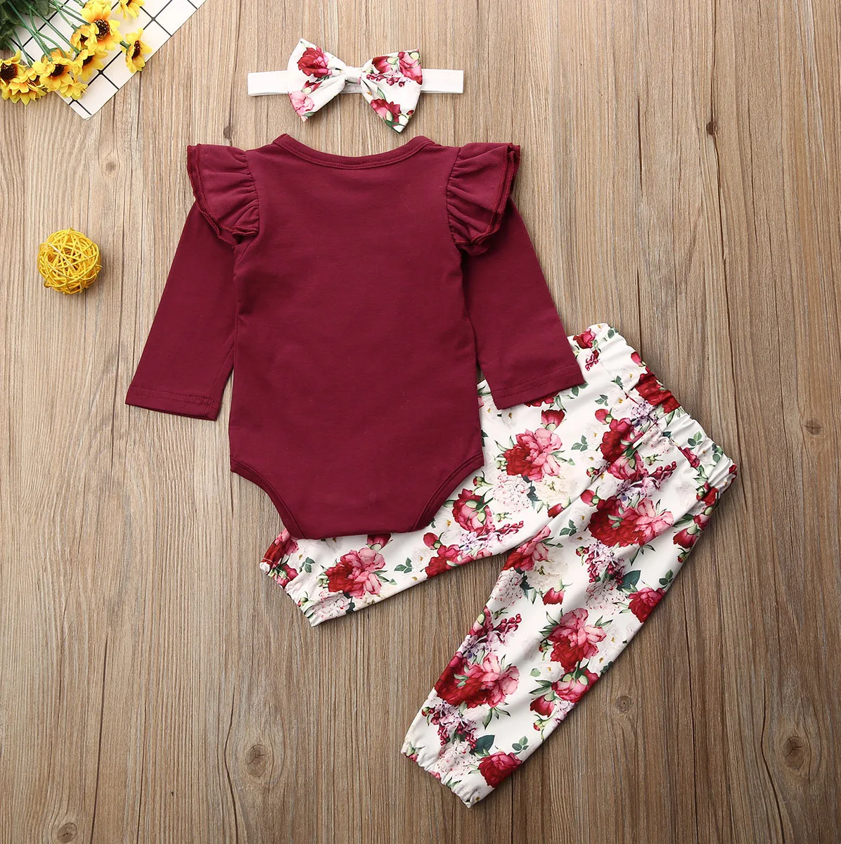 Toddler Baby Girl 2Pcs Clothes Set Long Sleeve Autumn Winter Letter Romper Tops Romper+Floral Printed Pants Outfit