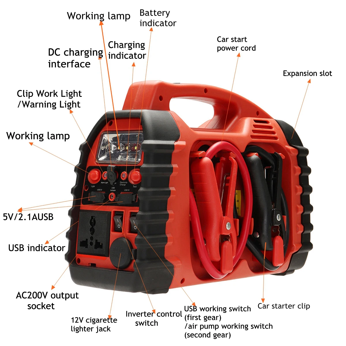 12V Power Bank Car Jump Starter Car Battery Booster Jumper Starter devices Buit in Air Inflator For Tire