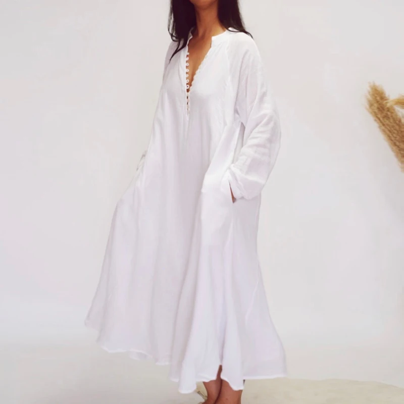 Women Long Shirt Dress Celmia Sexy V neck Long Sleeve Bohemian Party Maxi Dress Casual Buttons Pleated Vestidos Plus Size Robe