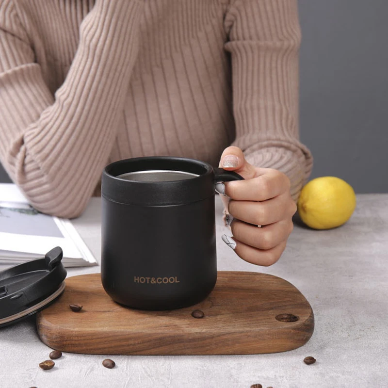 350ml Stainless Steel Coffee Thermos Cup Double Wall Vacuum Flask Fashion Brief Insulated Travel Mug - Цвет: Черный
