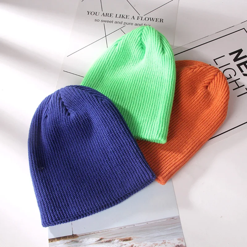 H7661 корейские детские шляпы для мальчиков и девочек, осенне-зимнее, связанное из шерсти Лыжная шапочка, Детская уличная теплая одноцветная